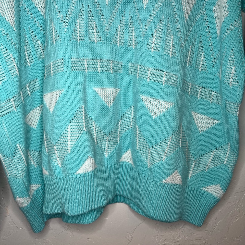 Vintage‎ 1980 Sweaters by Jolie Geometric Patterned Blue and White Sweater Retro - Picture 4 of 7